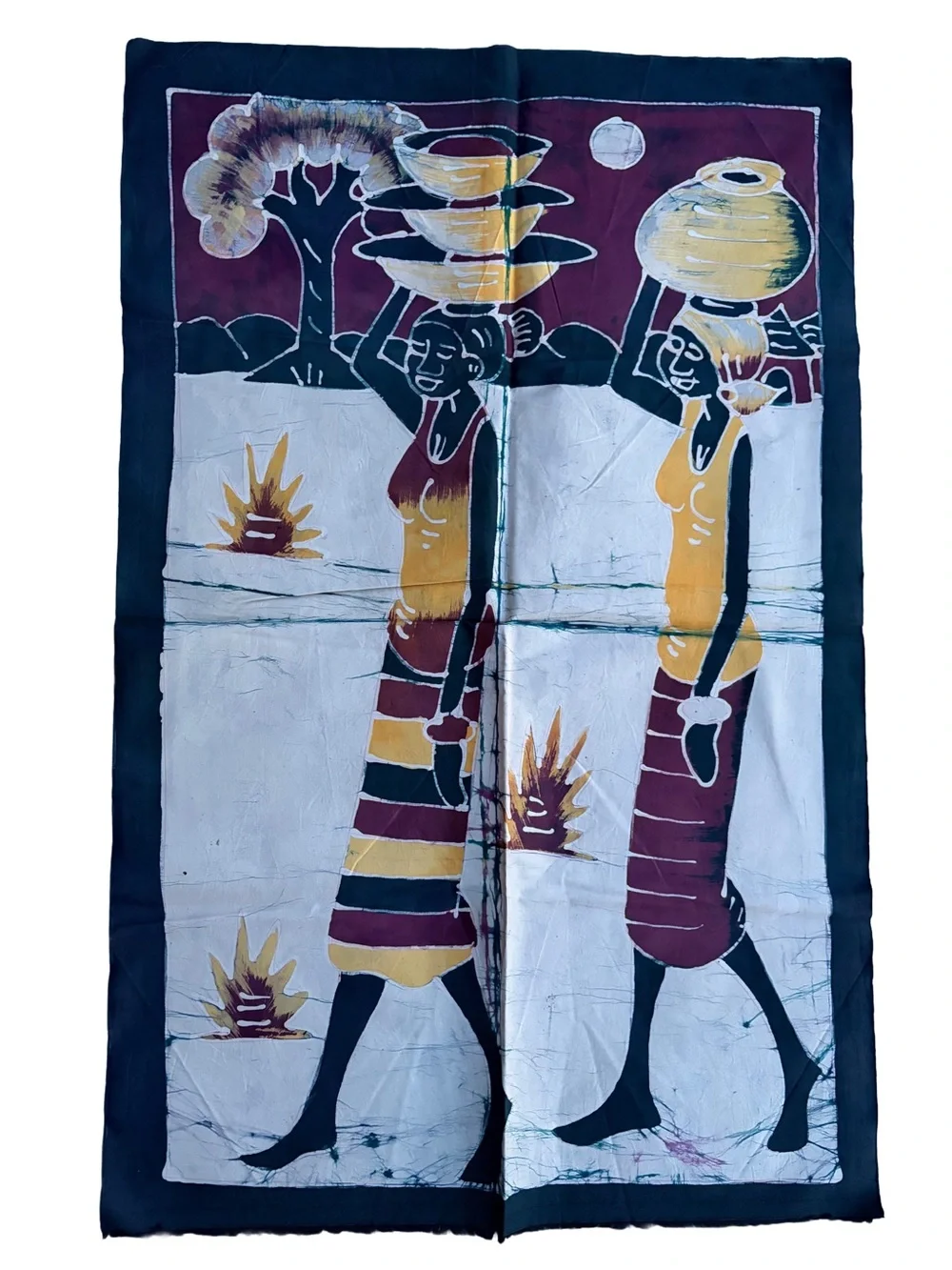 Handmade African-Inspired Wall Tapestry in Burgundy, Yellow & Black